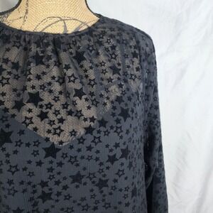 LOFT Size Small Black Velvet Star Burnout Sheer Long Sleeve Casual Shift Dress